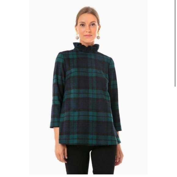 Tuckernuck Blackwatch Plaid Faye Blouse S Top Ruffle Collar Career Wool Blend - Picture 1 of 9